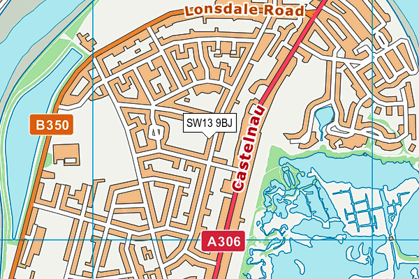 SW13 9BJ map - OS VectorMap District (Ordnance Survey) SW13 9BJ map - OS VectorMap District (Ordnance Survey)
