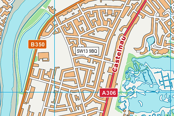 SW13 9BQ map - OS VectorMap District (Ordnance Survey) SW13 9BQ map - OS VectorMap District (Ordnance Survey)