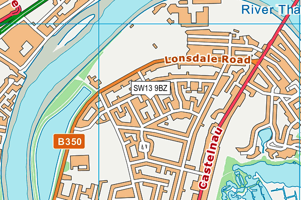 SW13 9BZ map - OS VectorMap District (Ordnance Survey) SW13 9BZ map - OS VectorMap District (Ordnance Survey)