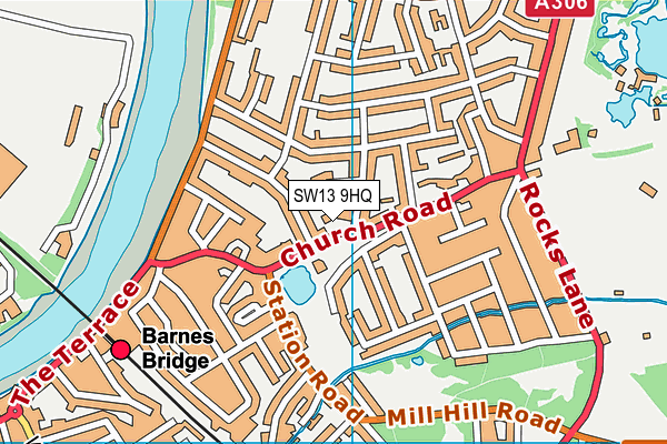 SW13 9HQ map - OS VectorMap District (Ordnance Survey) SW13 9HQ map - OS VectorMap District (Ordnance Survey)
