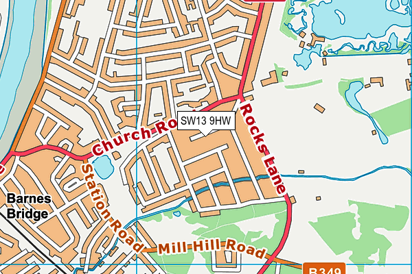 SW13 9HW map - OS VectorMap District (Ordnance Survey) SW13 9HW map - OS VectorMap District (Ordnance Survey)