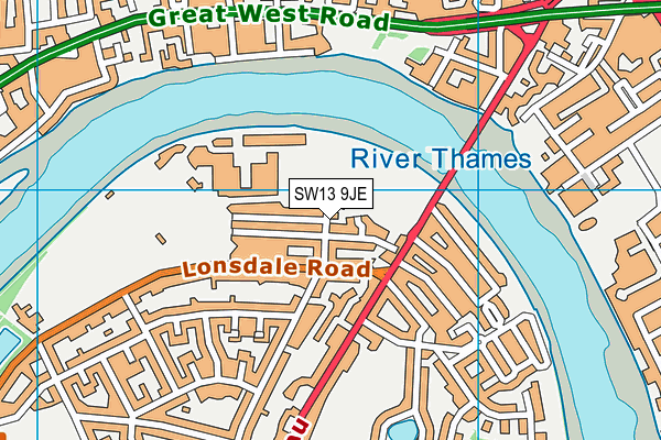 SW13 9JE map - OS VectorMap District (Ordnance Survey) SW13 9JE map - OS VectorMap District (Ordnance Survey)