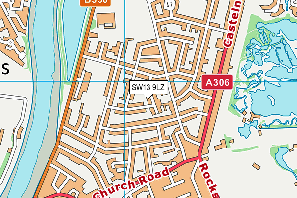 SW13 9LZ map - OS VectorMap District (Ordnance Survey) SW13 9LZ map - OS VectorMap District (Ordnance Survey)