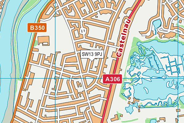 SW13 9PJ map - OS VectorMap District (Ordnance Survey) SW13 9PJ map - OS VectorMap District (Ordnance Survey)