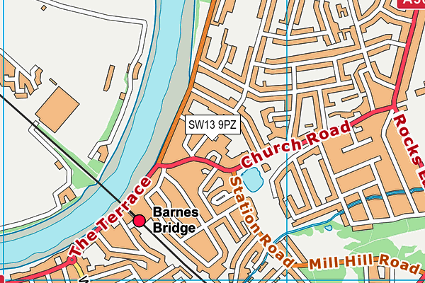 SW13 9PZ map - OS VectorMap District (Ordnance Survey) SW13 9PZ map - OS VectorMap District (Ordnance Survey)