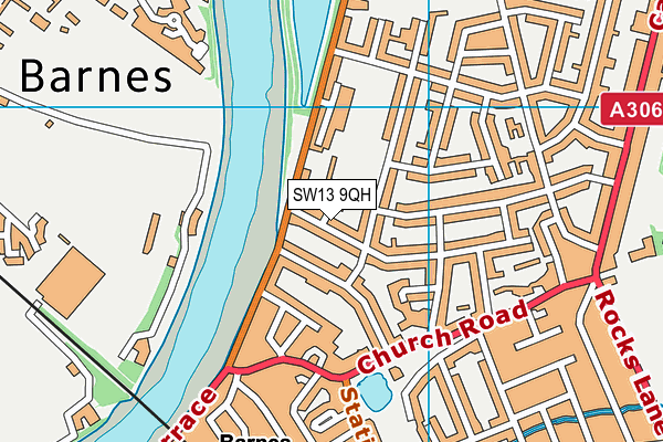 SW13 9QH map - OS VectorMap District (Ordnance Survey) SW13 9QH map - OS VectorMap District (Ordnance Survey)