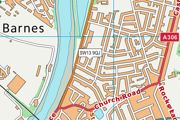 SW13 9QJ map - OS VectorMap District (Ordnance Survey) SW13 9QJ map - OS VectorMap District (Ordnance Survey)