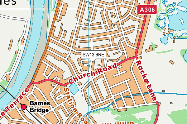 SW13 9RE map - OS VectorMap District (Ordnance Survey) SW13 9RE map - OS VectorMap District (Ordnance Survey)