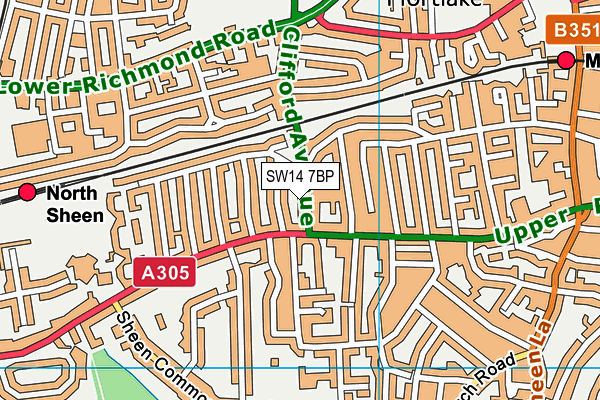 SW14 7BP map - OS VectorMap District (Ordnance Survey) SW14 7BP map - OS VectorMap District (Ordnance Survey)