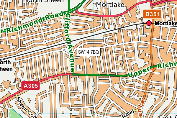 SW14 7BQ map - OS VectorMap District (Ordnance Survey) SW14 7BQ map - OS VectorMap District (Ordnance Survey)