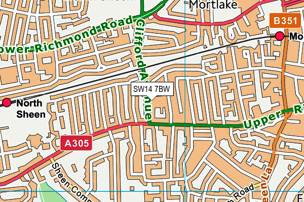 SW14 7BW map - OS VectorMap District (Ordnance Survey) SW14 7BW map - OS VectorMap District (Ordnance Survey)