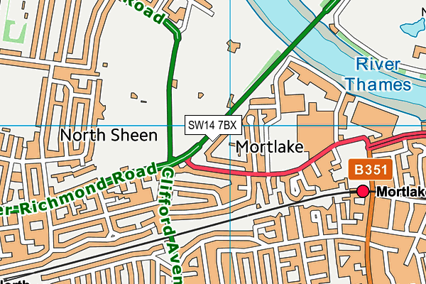 SW14 7BX map - OS VectorMap District (Ordnance Survey) SW14 7BX map - OS VectorMap District (Ordnance Survey)