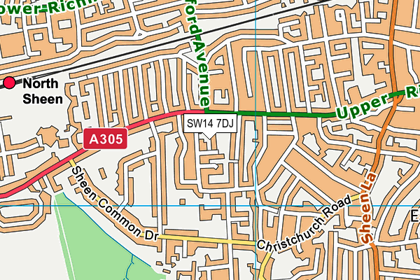 SW14 7DJ map - OS VectorMap District (Ordnance Survey) SW14 7DJ map - OS VectorMap District (Ordnance Survey)