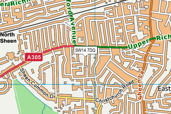 SW14 7DQ map - OS VectorMap District (Ordnance Survey)
