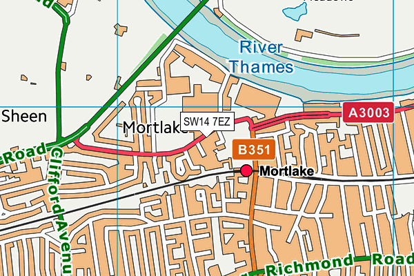 SW14 7EZ map - OS VectorMap District (Ordnance Survey)