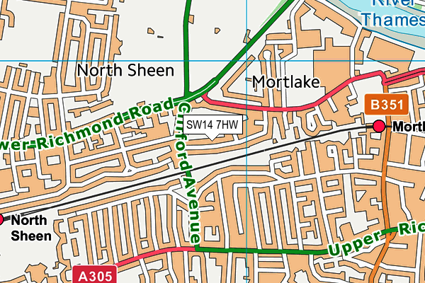 SW14 7HW map - OS VectorMap District (Ordnance Survey)