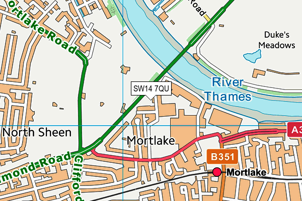 SW14 7QU map - OS VectorMap District (Ordnance Survey)