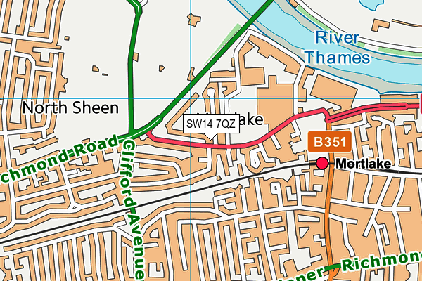 SW14 7QZ map - OS VectorMap District (Ordnance Survey)