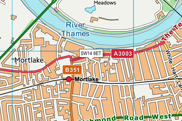 SW14 8ET map - OS VectorMap District (Ordnance Survey) SW14 8ET map - OS VectorMap District (Ordnance Survey)
