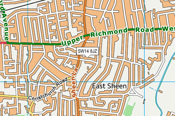 SW14 8JZ map - OS VectorMap District (Ordnance Survey) SW14 8JZ map - OS VectorMap District (Ordnance Survey)