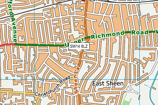 SW14 8LZ map - OS VectorMap District (Ordnance Survey) SW14 8LZ map - OS VectorMap District (Ordnance Survey)