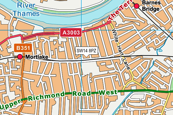 SW14 8PZ map - OS VectorMap District (Ordnance Survey) SW14 8PZ map - OS VectorMap District (Ordnance Survey)