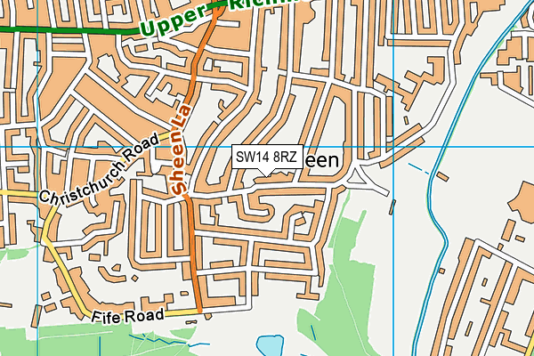 SW14 8RZ map - OS VectorMap District (Ordnance Survey) SW14 8RZ map - OS VectorMap District (Ordnance Survey)