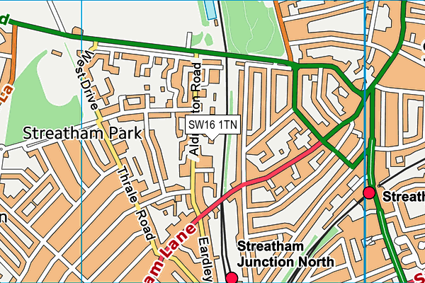 SW16 1TN map - OS VectorMap District (Ordnance Survey) SW16 1TN map - OS VectorMap District (Ordnance Survey)