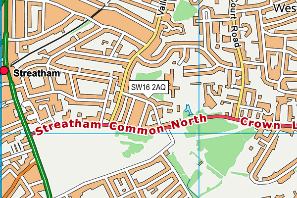 SW16 2AQ map - OS VectorMap District (Ordnance Survey)
