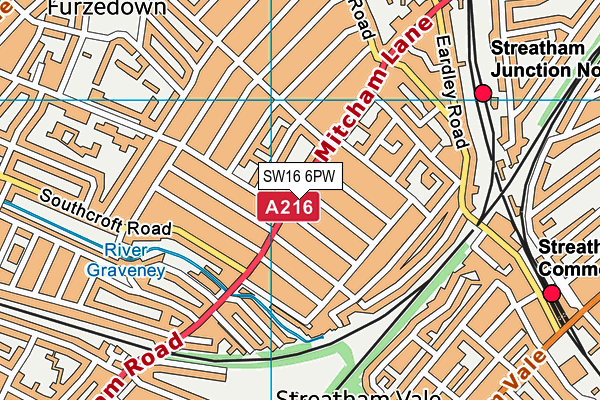 SW16 6PW map - OS VectorMap District (Ordnance Survey) SW16 6PW map - OS VectorMap District (Ordnance Survey)