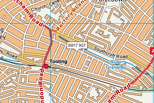 SW17 9QT map - OS VectorMap District (Ordnance Survey)