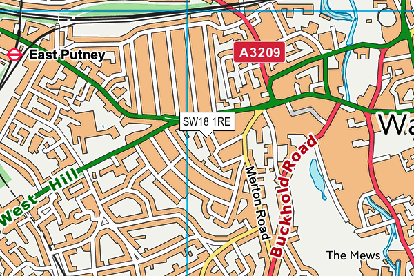 SW18 1RE map - OS VectorMap District (Ordnance Survey)