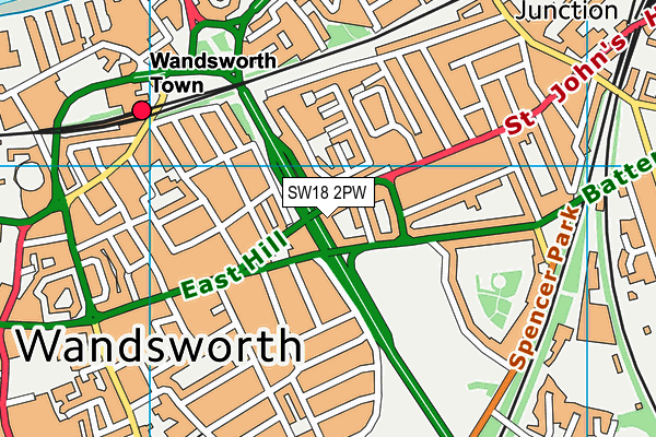SW18 2PW map - OS VectorMap District (Ordnance Survey) SW18 2PW map - OS VectorMap District (Ordnance Survey)
