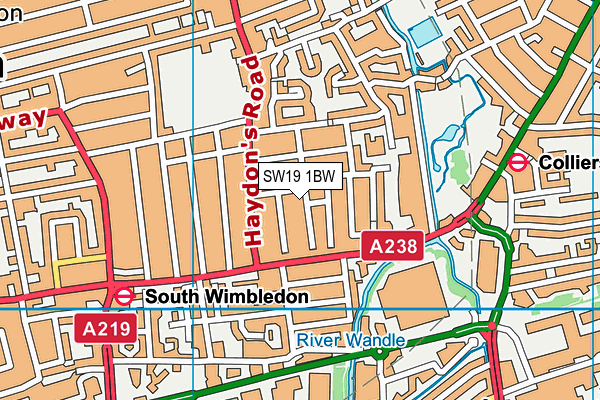 SW19 1BW map - OS VectorMap District (Ordnance Survey)