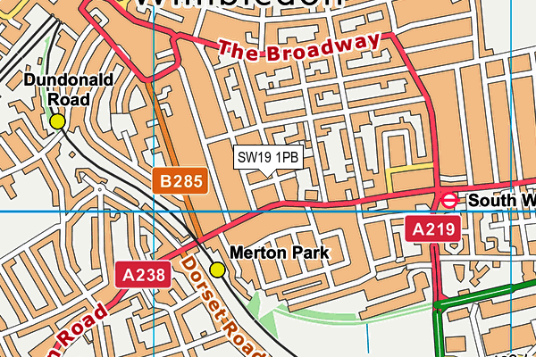 SW19 1PB map - OS VectorMap District (Ordnance Survey) SW19 1PB map - OS VectorMap District (Ordnance Survey)