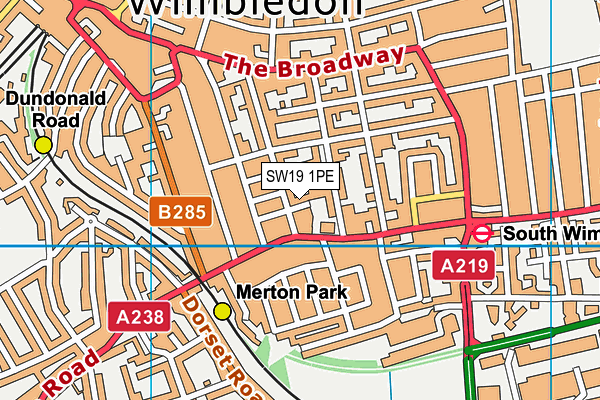 SW19 1PE map - OS VectorMap District (Ordnance Survey)