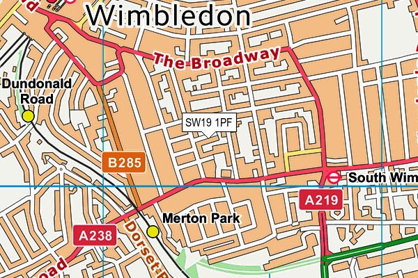 SW19 1PF map - OS VectorMap District (Ordnance Survey)