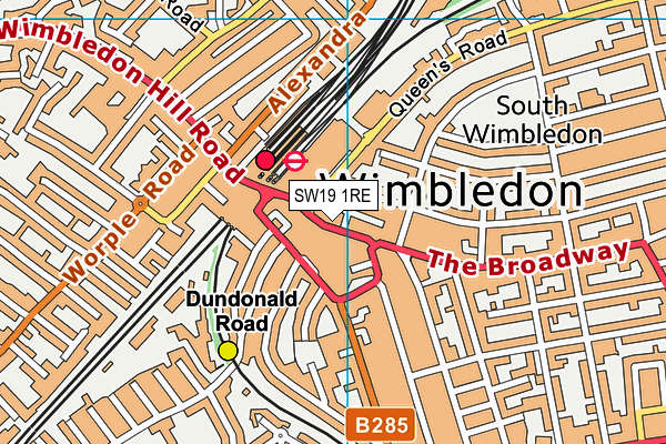 SW19 1RE map - OS VectorMap District (Ordnance Survey)