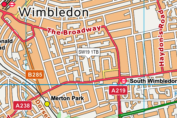 SW19 1TB map - OS VectorMap District (Ordnance Survey)