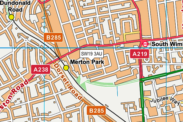 SW19 3AU map - OS VectorMap District (Ordnance Survey)