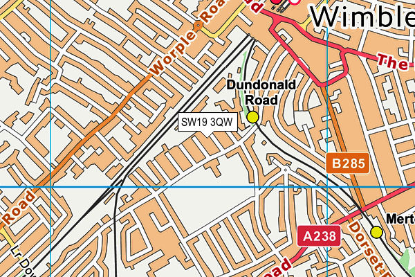 SW19 3QW map - OS VectorMap District (Ordnance Survey)