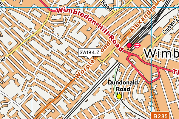 SW19 4JZ map - OS VectorMap District (Ordnance Survey) SW19 4JZ map - OS VectorMap District (Ordnance Survey)