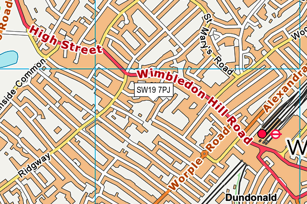 SW19 7PJ map - OS VectorMap District (Ordnance Survey) SW19 7PJ map - OS VectorMap District (Ordnance Survey)