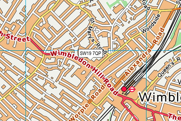 SW19 7QP map - OS VectorMap District (Ordnance Survey) SW19 7QP map - OS VectorMap District (Ordnance Survey)