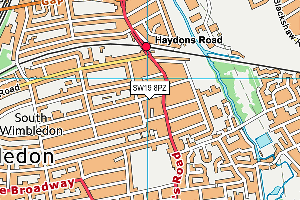SW19 8PZ map - OS VectorMap District (Ordnance Survey)