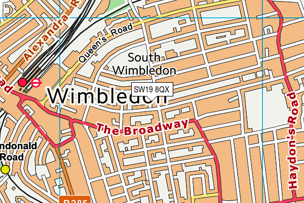 SW19 8QX map - OS VectorMap District (Ordnance Survey) SW19 8QX map - OS VectorMap District (Ordnance Survey)