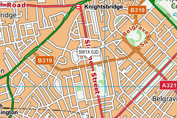 SW1X 0JD map - OS VectorMap District (Ordnance Survey)