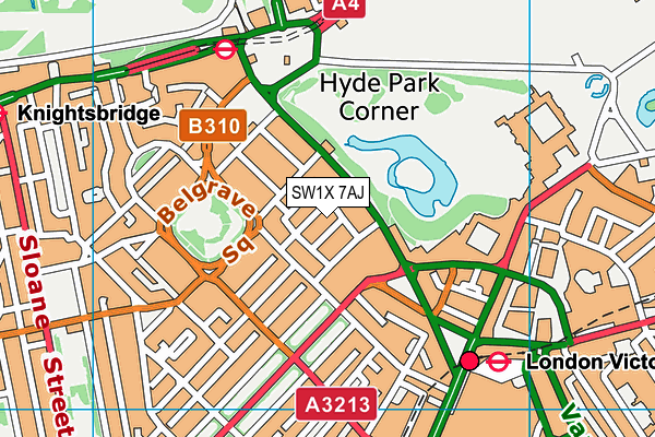 SW1X 7AJ map - OS VectorMap District (Ordnance Survey)