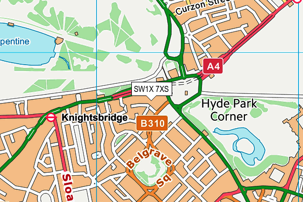 SW1X 7XS map - OS VectorMap District (Ordnance Survey) SW1X 7XS map - OS VectorMap District (Ordnance Survey)