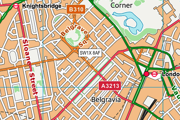 SW1X 8AF map - OS VectorMap District (Ordnance Survey) SW1X 8AF map - OS VectorMap District (Ordnance Survey)